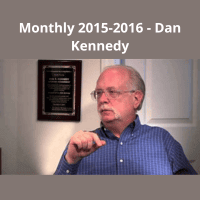 Dan Kennedy speaking at a marketing seminar, pointing to a whiteboard